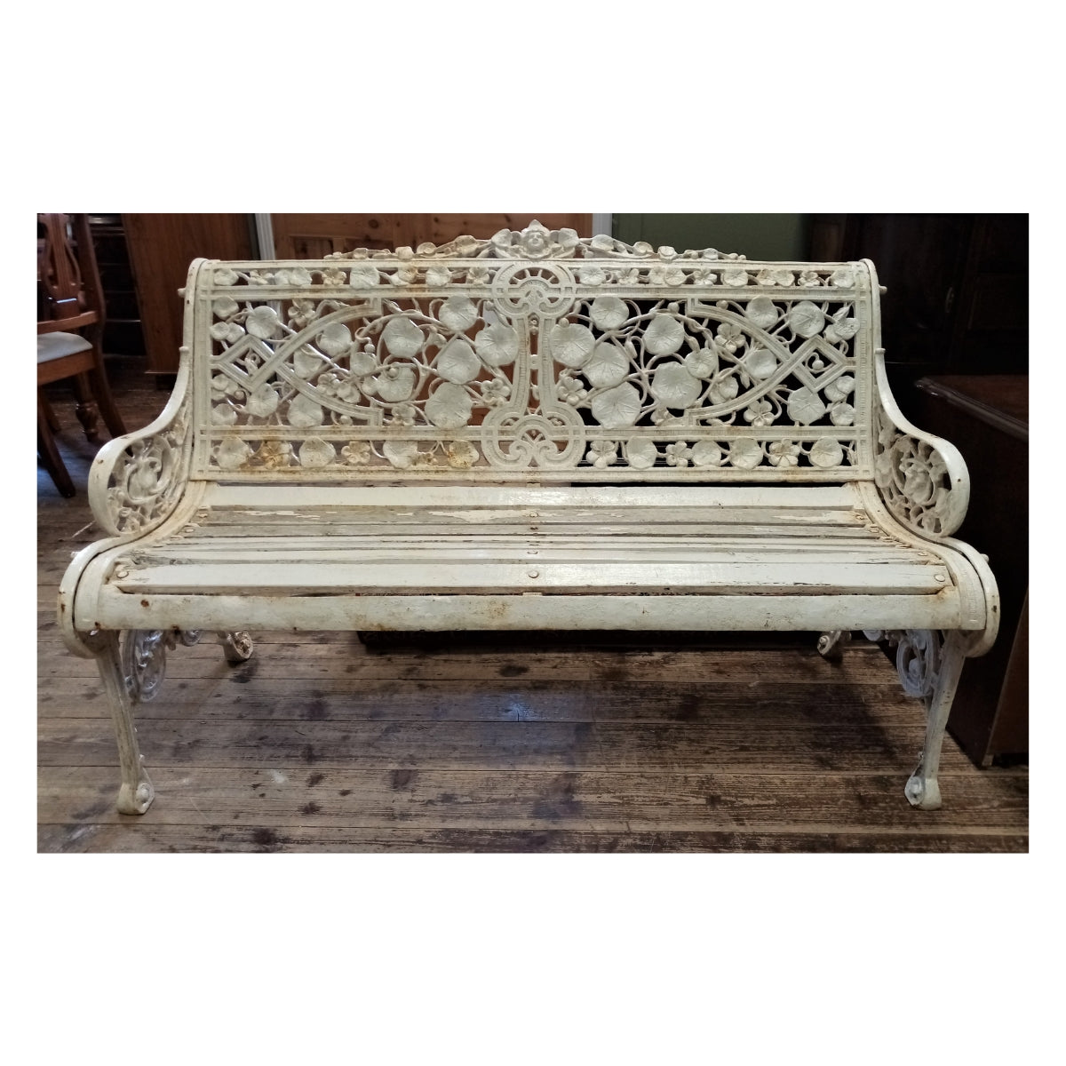 Cast Iron Garden Bench with Cherub and Leaves