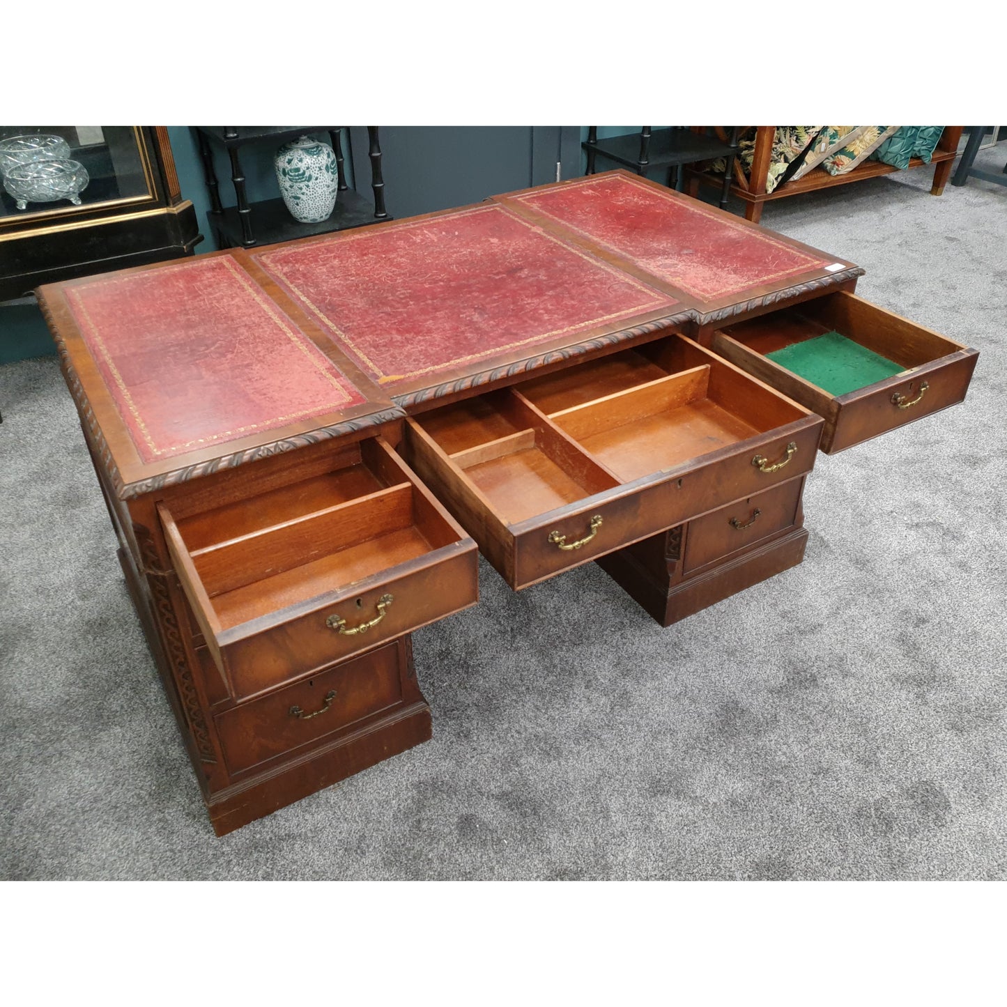 Antique Mahogany Leather Top Desk
