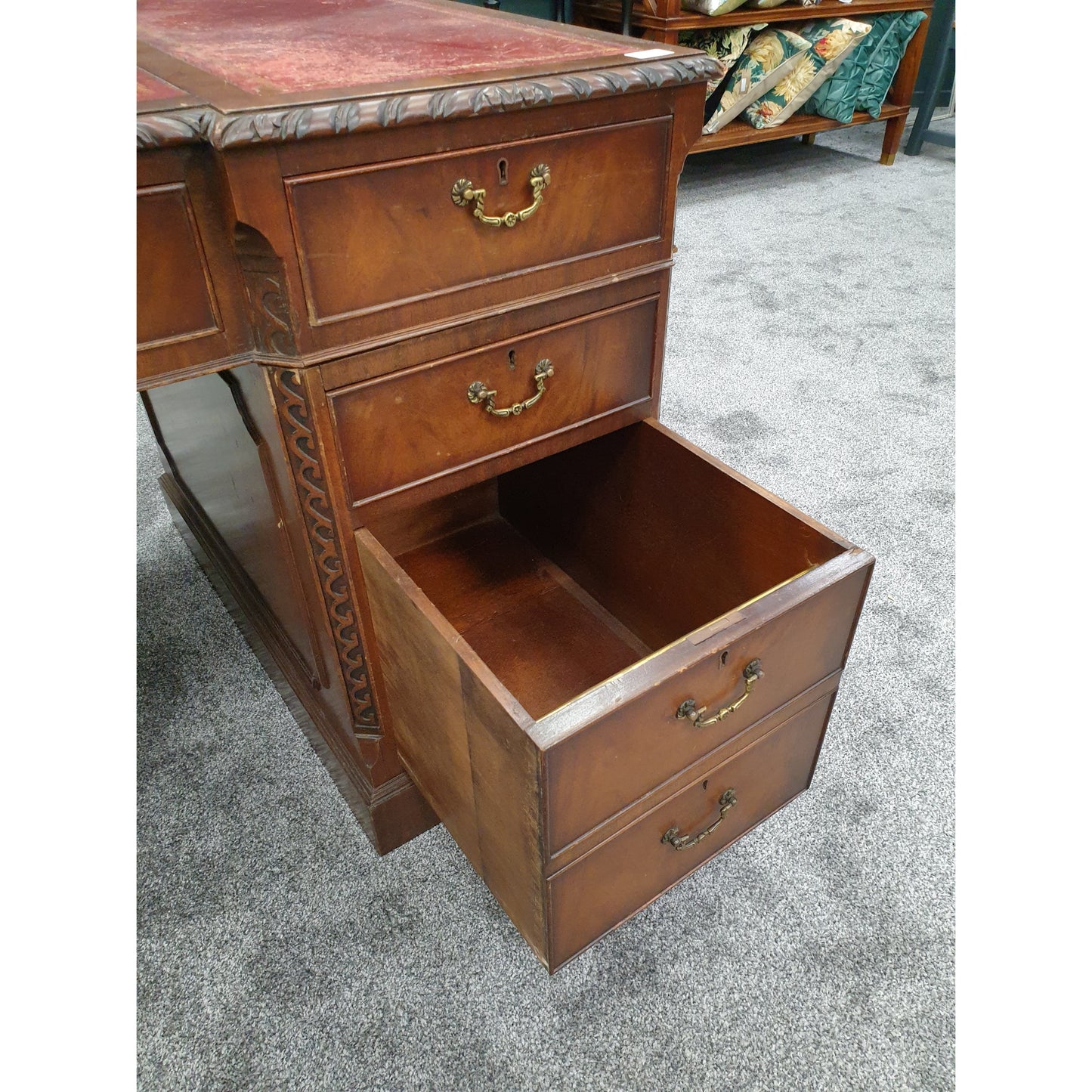 Antique Mahogany Leather Top Desk