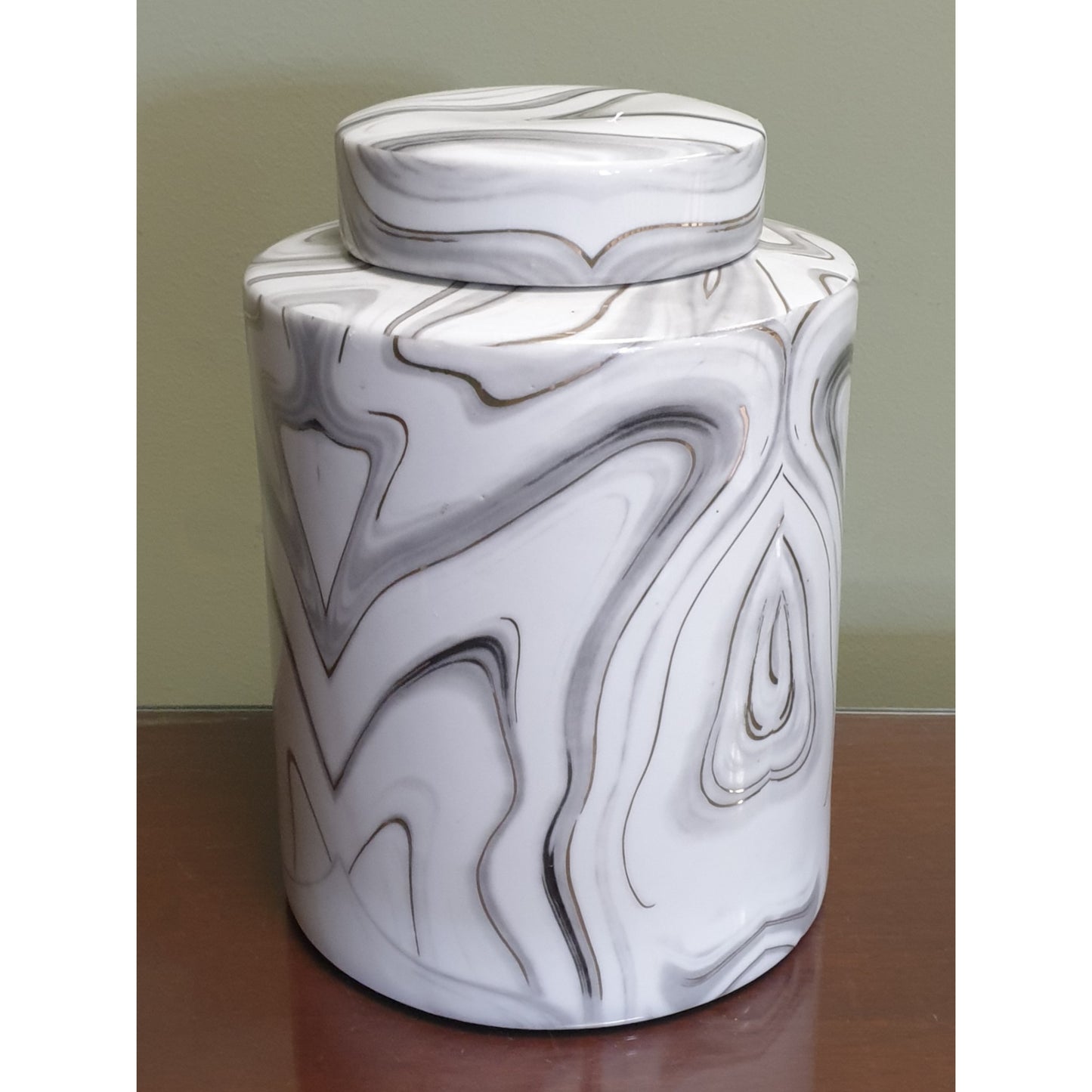 Marble Effect Lidded Porcelain Jar