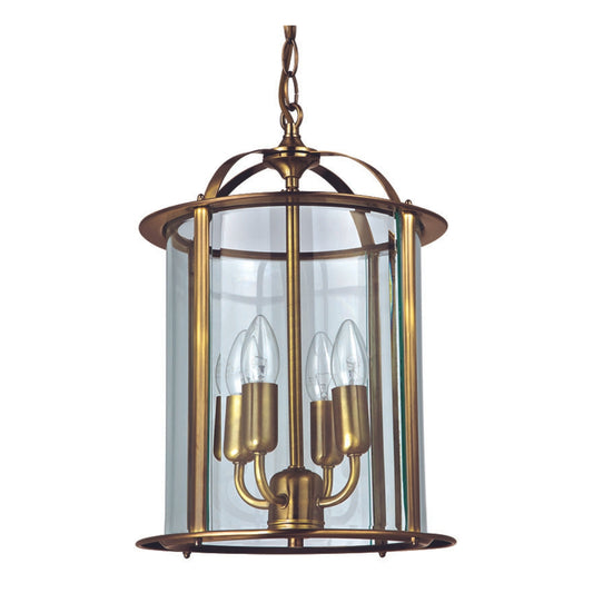 Antique Brass Round Glass Lantern - 4 Bulb