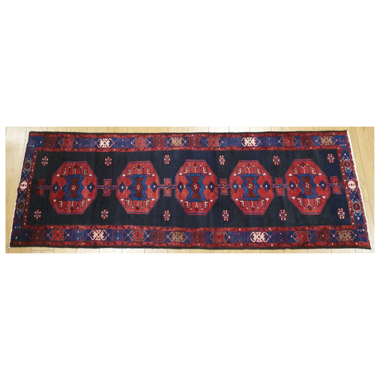 Deep Red and Navy Persian Runner, 300 x 105cm