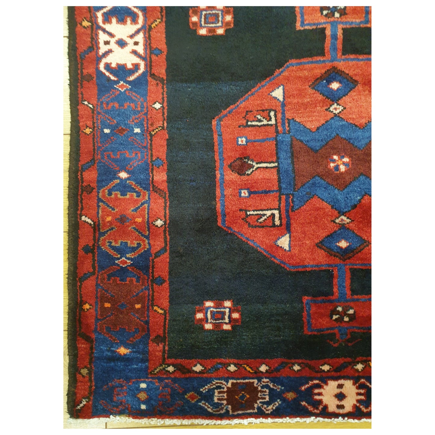Deep Red and Navy Persian Runner, 300 x 105cm