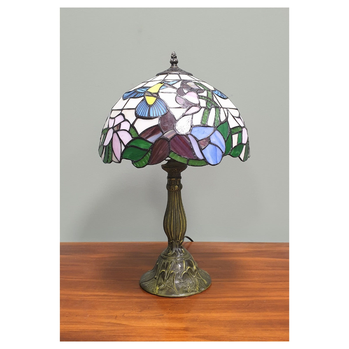 Tiffany Style Blue Bird and Flowers Lamp